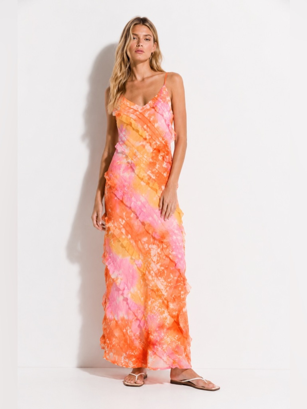 Princess Polly Lars Maxi Dress Orange Multi Tie Dye Ruffle Slip Dress Resort 6